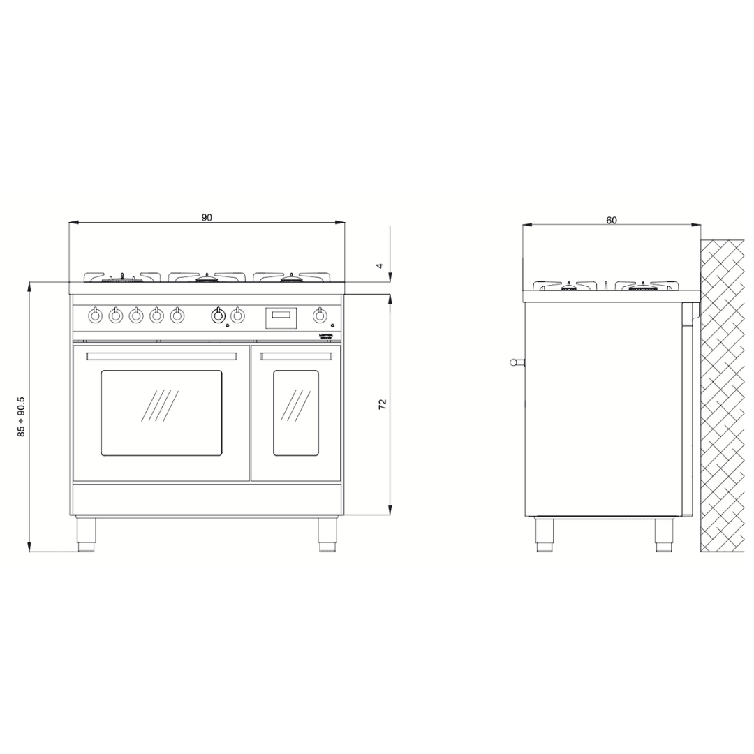 Venezia 90 cm Double Oven Dual Fuel Range Cooker - Black Matte - Lofra Cookers